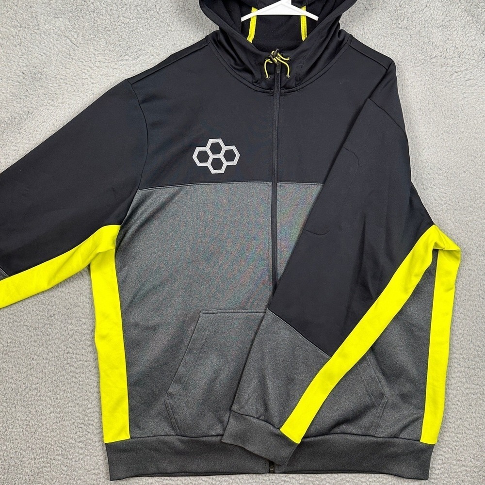 Rudis Jacket Mens 2XL Grey Yellow Wrestling Hoodie Colorblock Full Zip Athletic